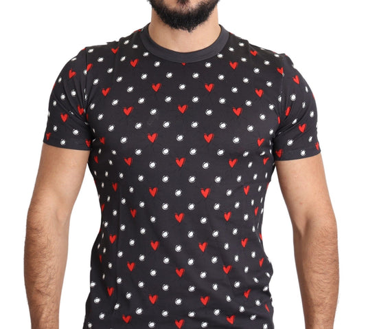 Dolce & Gabbana Dark Gray Hearts Print Cotton Men T-shirt Dolce & Gabbana