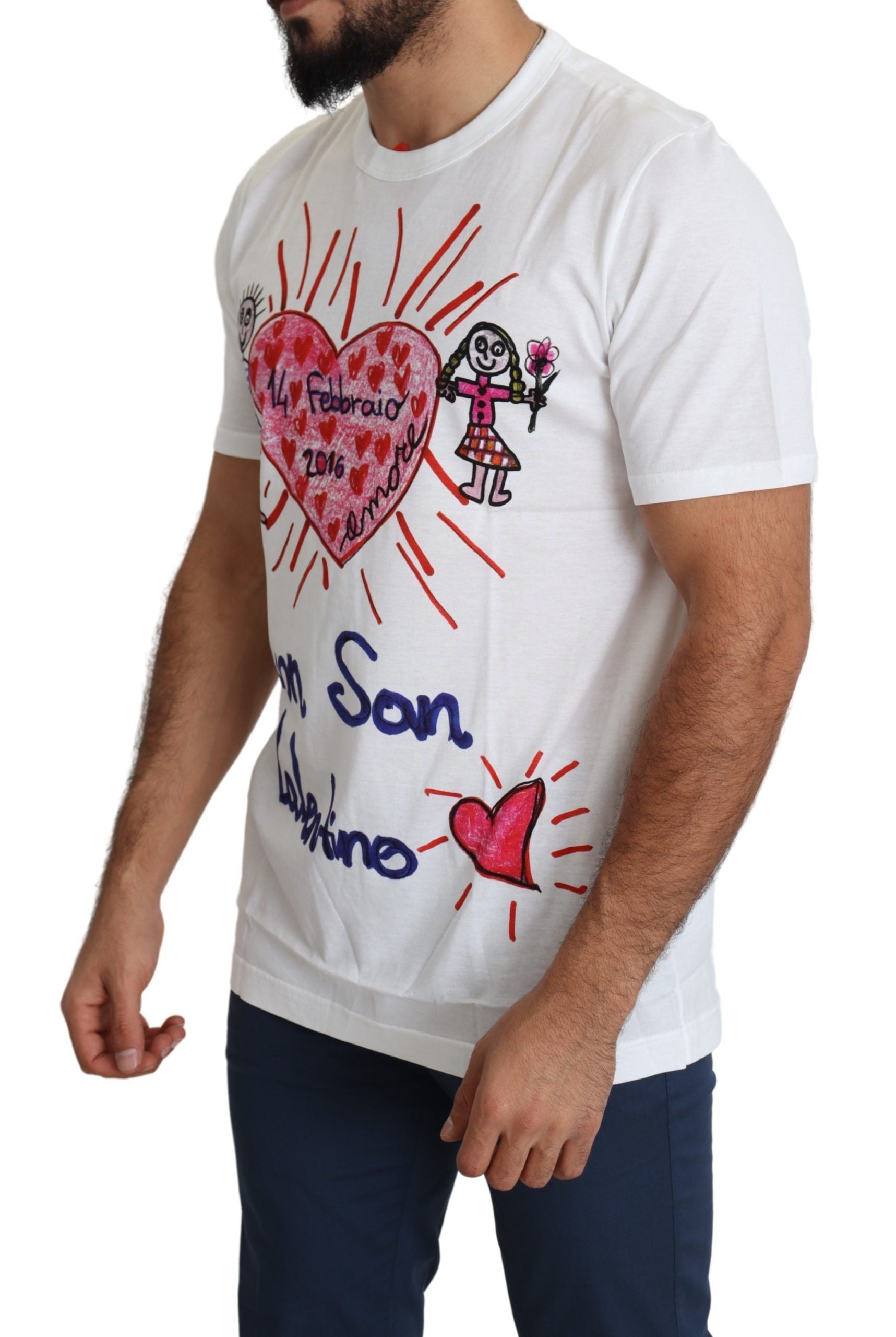 Dolce & Gabbana White Saint Valentine Hearts Print Men T-shirt Dolce & Gabbana