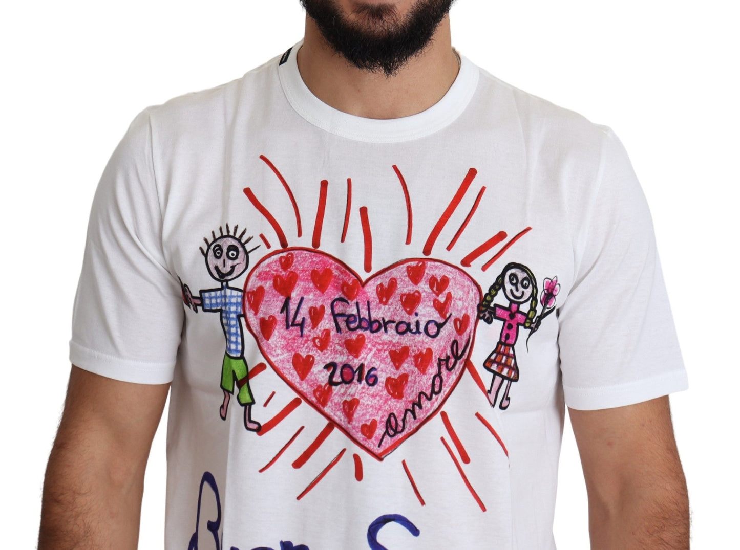 Dolce & Gabbana White Saint Valentine Hearts Print Men T-shirt Dolce & Gabbana