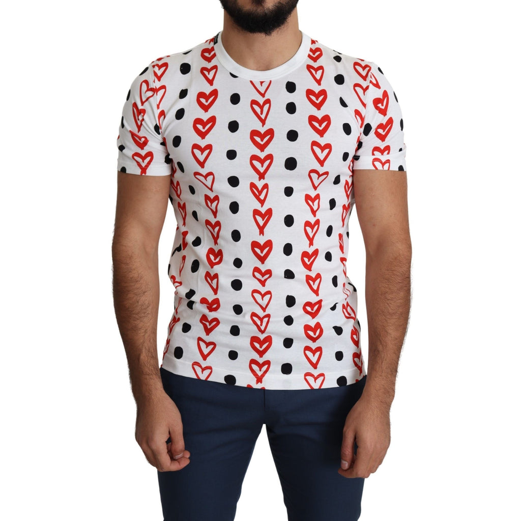 Dolce & Gabbana White Hearts Print Cotton Men Top T-shirt