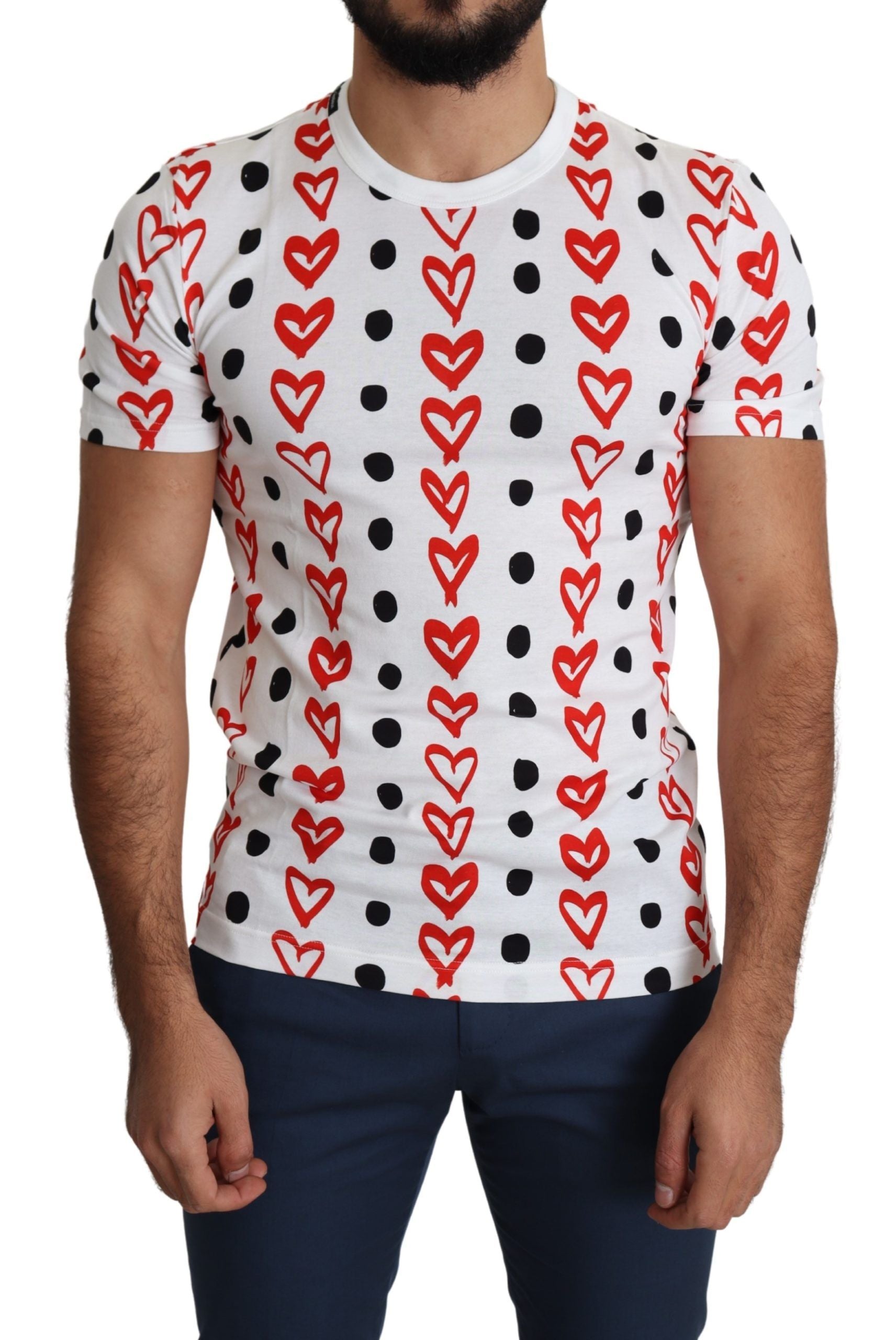 Dolce & Gabbana White Hearts Print Cotton Men Top T-shirt Dolce & Gabbana