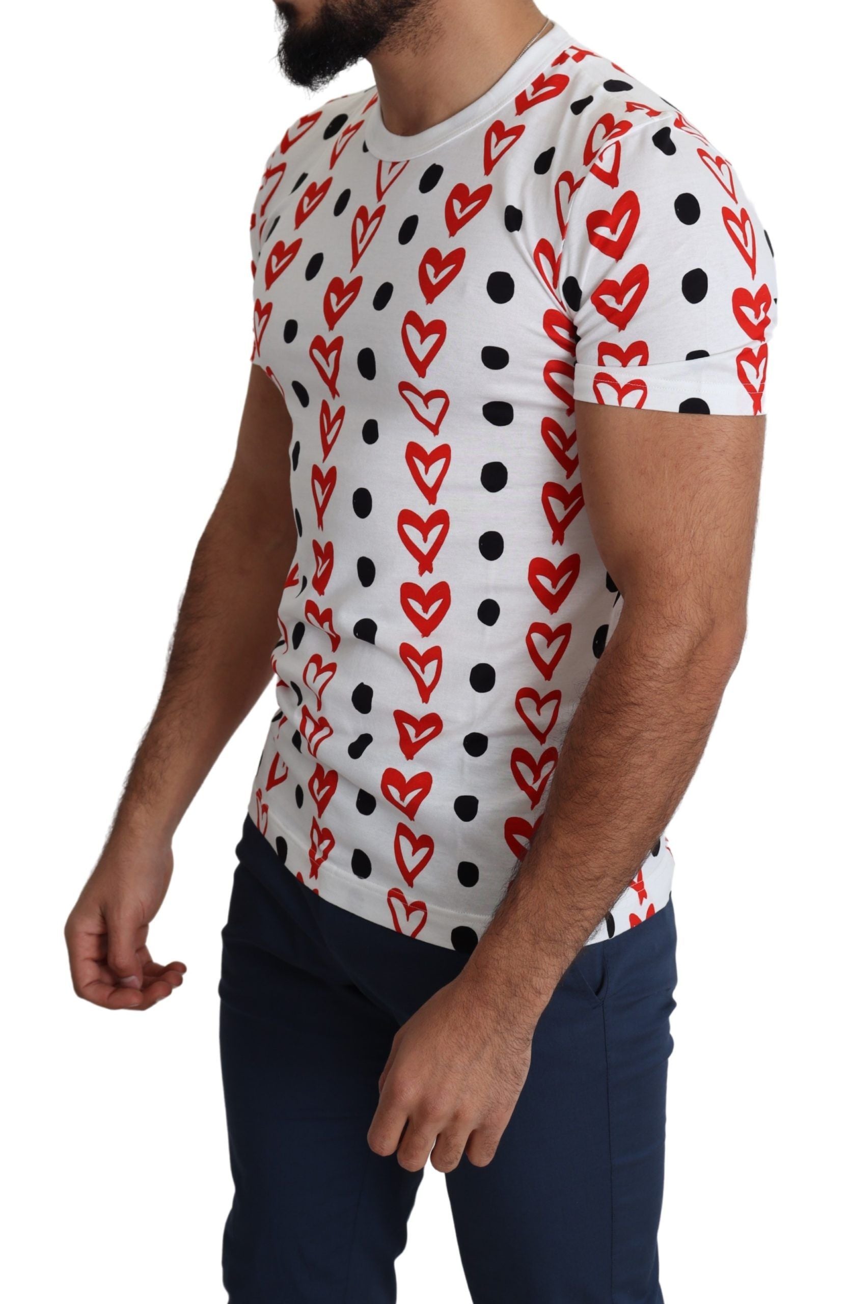 Dolce & Gabbana White Hearts Print Cotton Men Top T-shirt Dolce & Gabbana