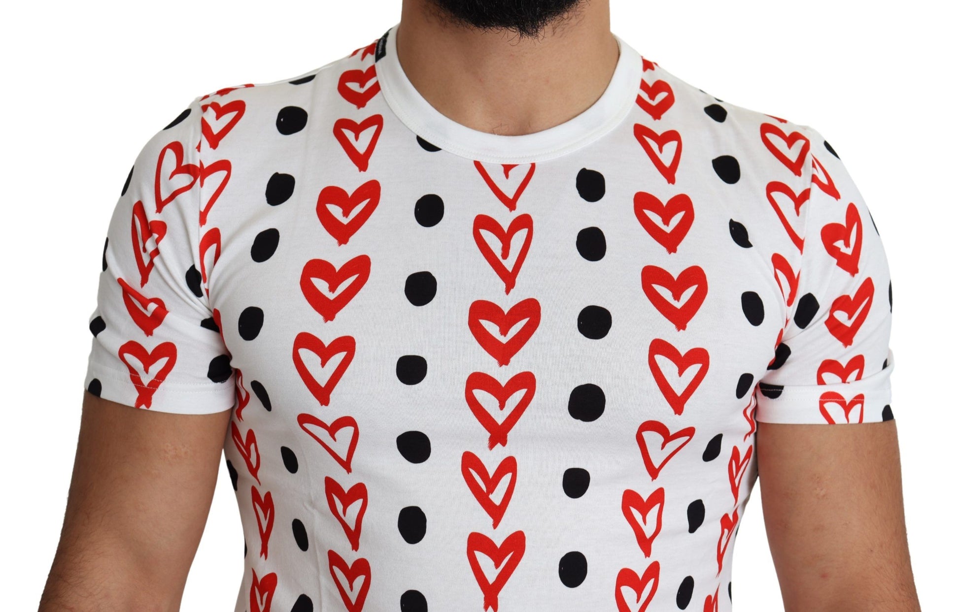 Dolce & Gabbana White Hearts Print Cotton Men Top T-shirt Dolce & Gabbana