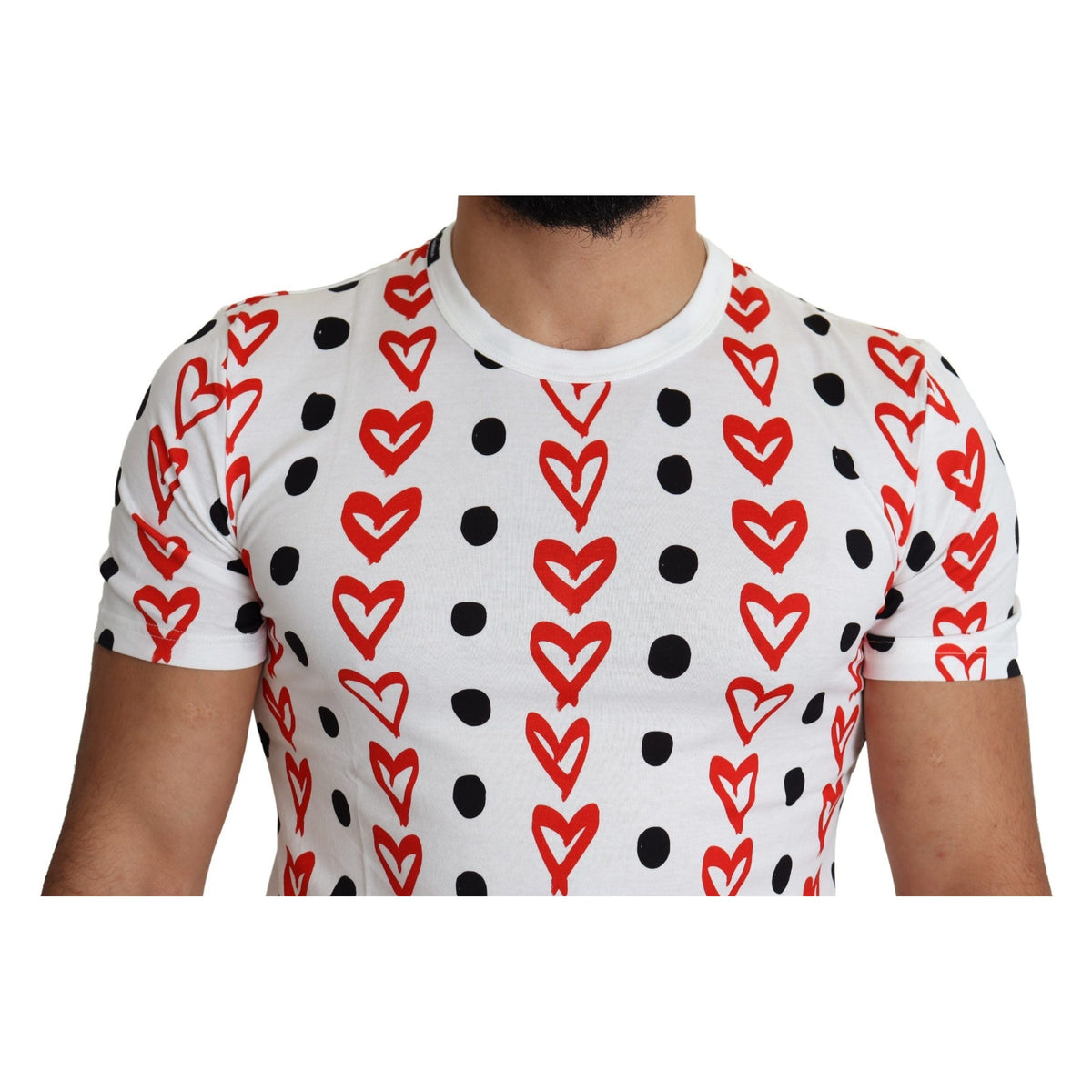 Dolce & Gabbana White Hearts Print Cotton Men Top T-shirt