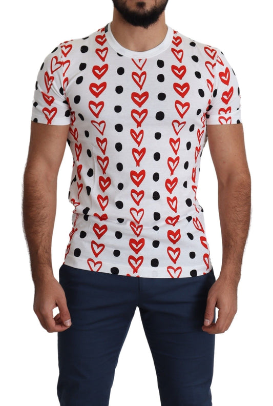 Dolce & Gabbana White Hearts Print Cotton Men Top T-shirt Dolce & Gabbana