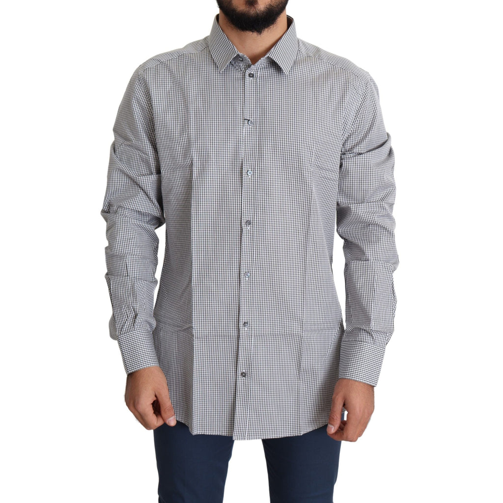Dolce & Gabbana Black White Checkered GOLD Dress Cotton Shirt