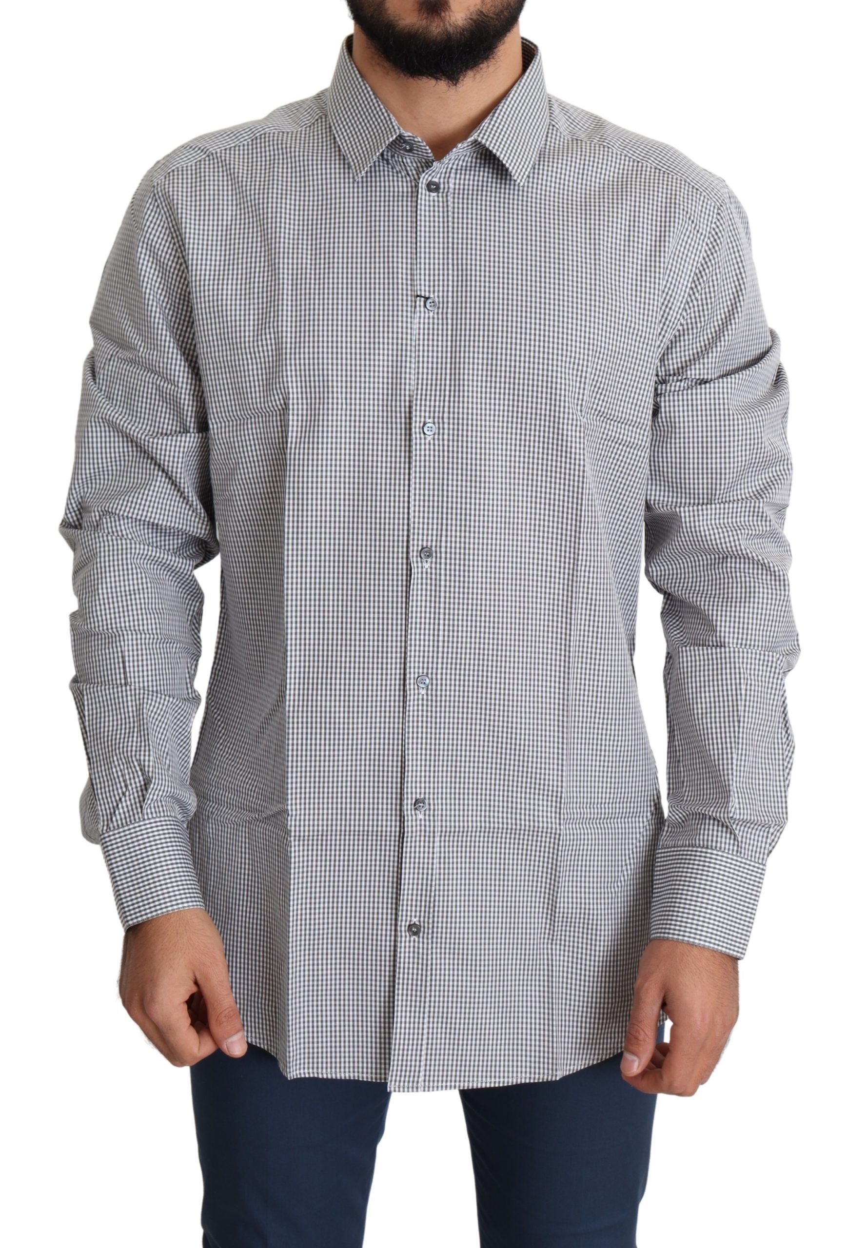 Dolce & Gabbana Black White Checkered GOLD Dress Cotton Shirt Dolce & Gabbana
