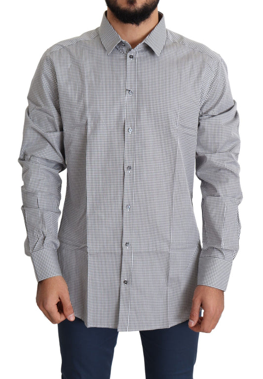 Dolce & Gabbana Black White Checkered GOLD Dress Cotton Shirt Dolce & Gabbana
