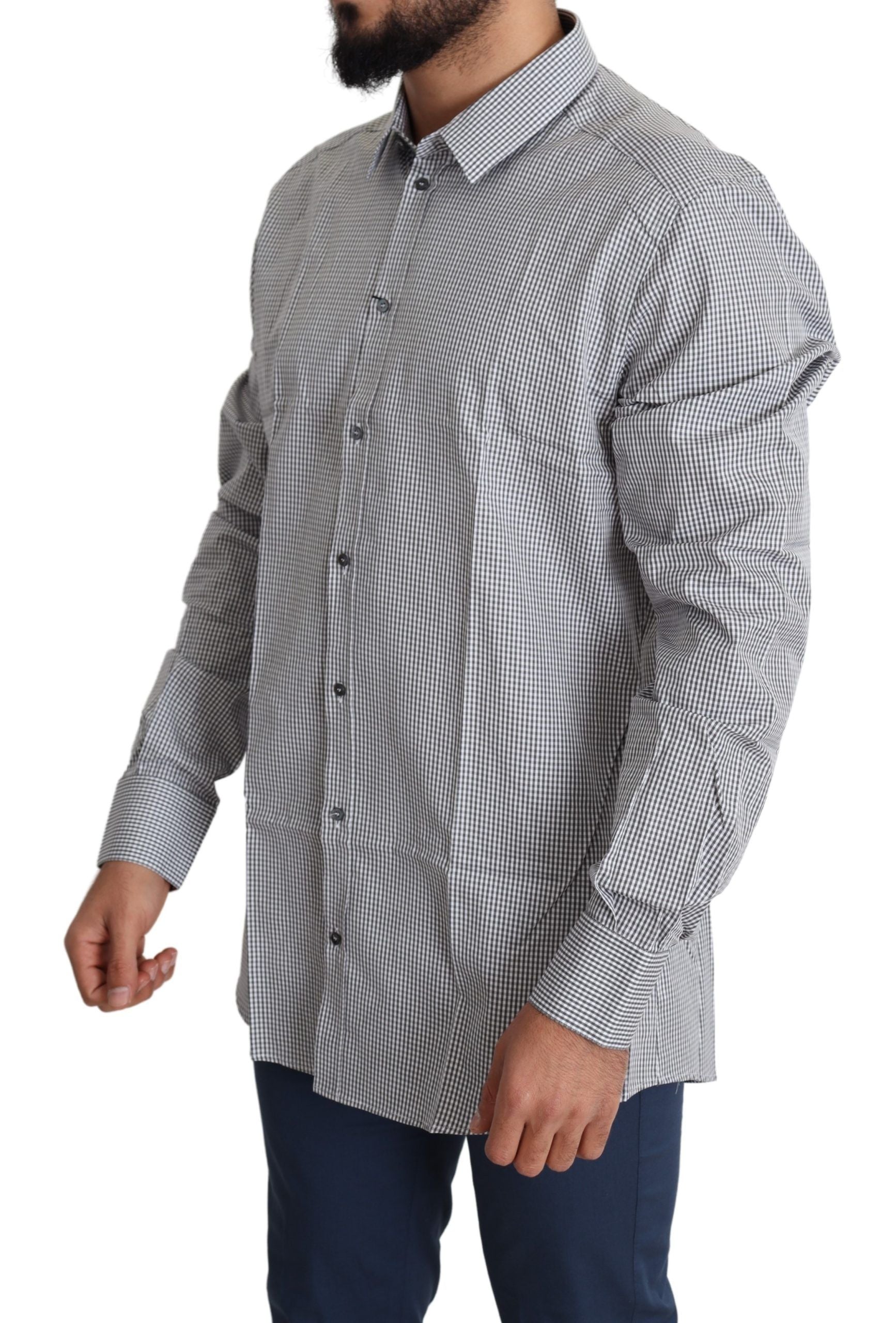 Dolce & Gabbana Black White Checkered GOLD Dress Cotton Shirt Dolce & Gabbana