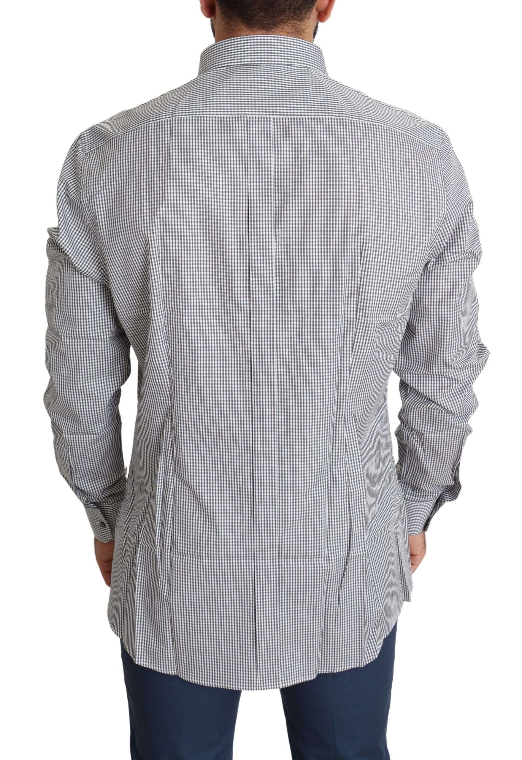 Dolce & Gabbana Black White Checkered GOLD Dress Cotton Shirt Dolce & Gabbana