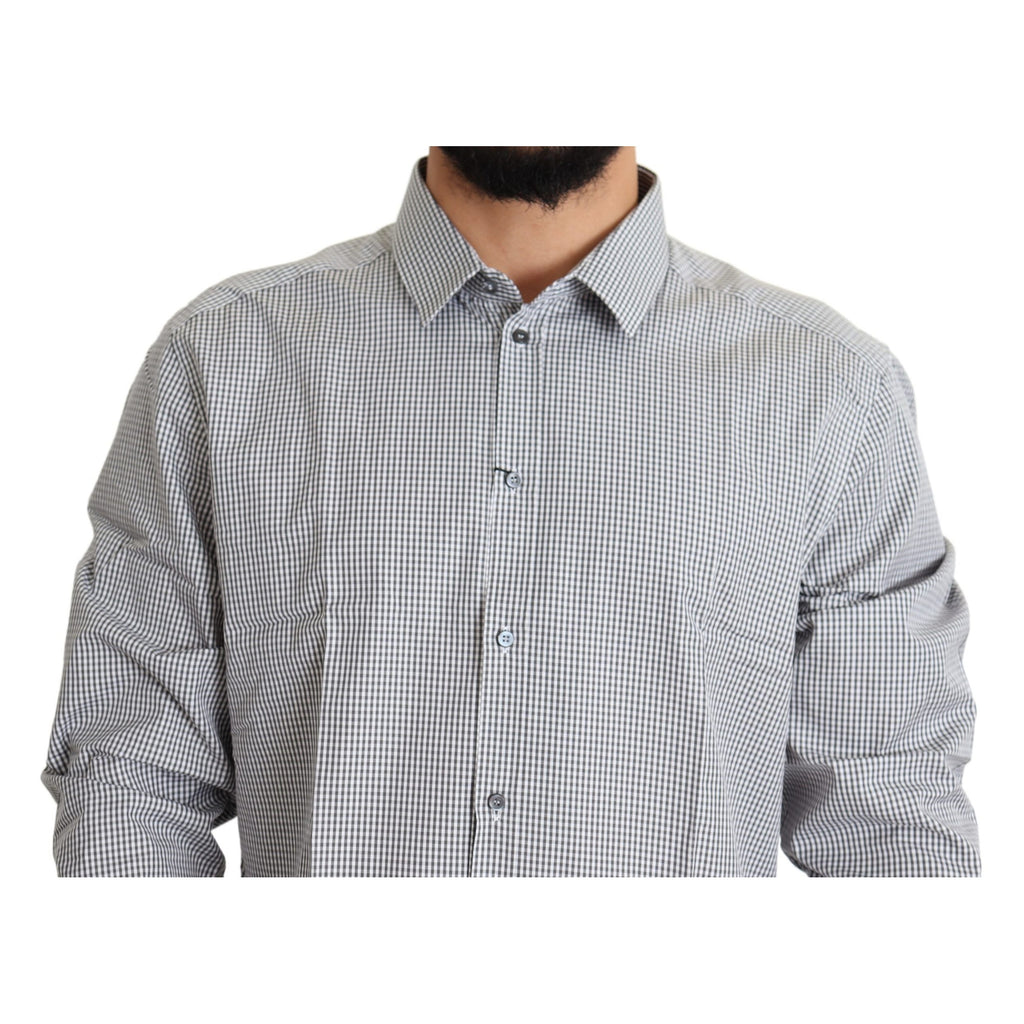 Dolce & Gabbana Black White Checkered GOLD Dress Cotton Shirt