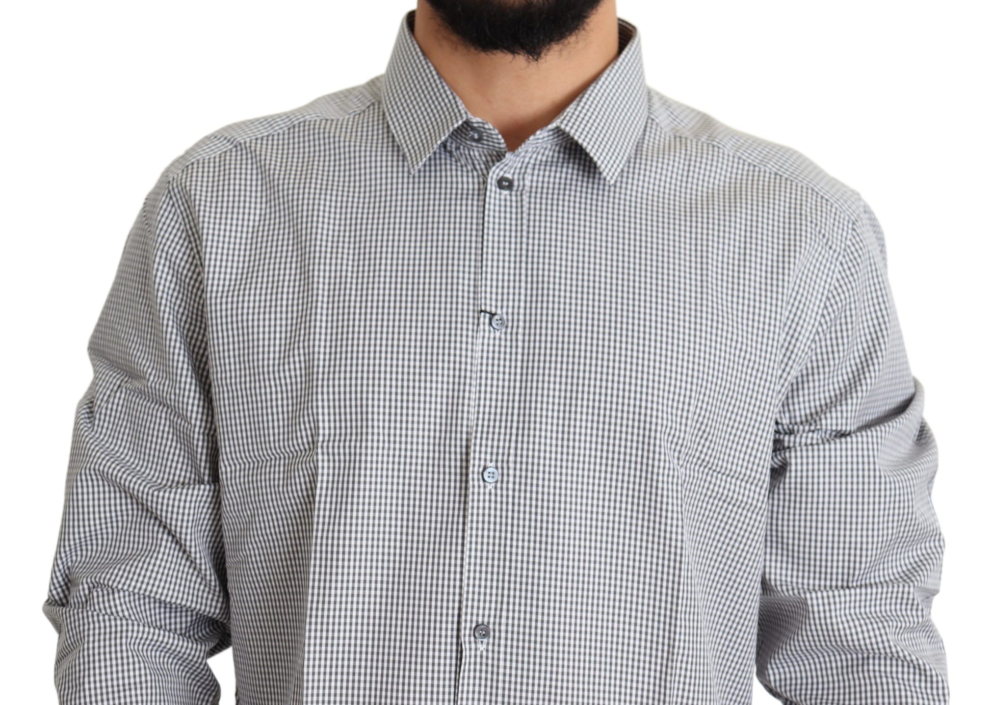 Dolce & Gabbana Black White Checkered GOLD Dress Cotton Shirt Dolce & Gabbana