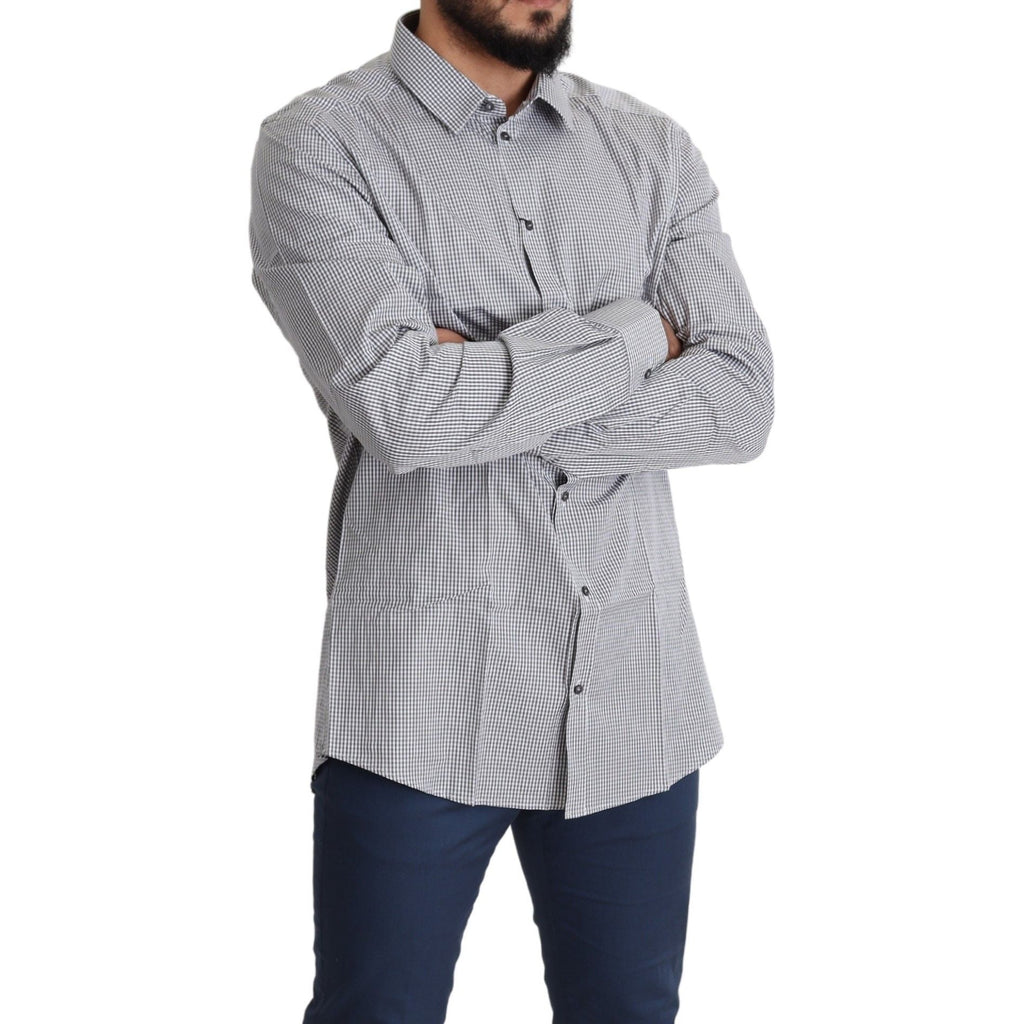 Dolce & Gabbana Black White Checkered GOLD Dress Cotton Shirt