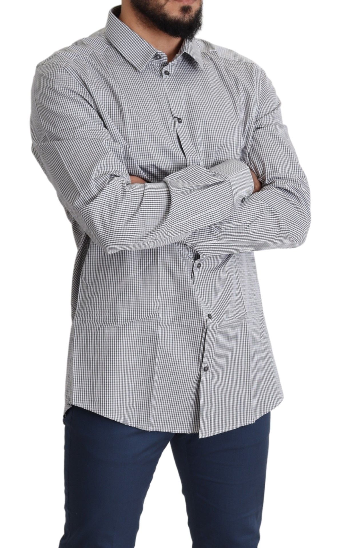Dolce & Gabbana Black White Checkered GOLD Dress Cotton Shirt Dolce & Gabbana