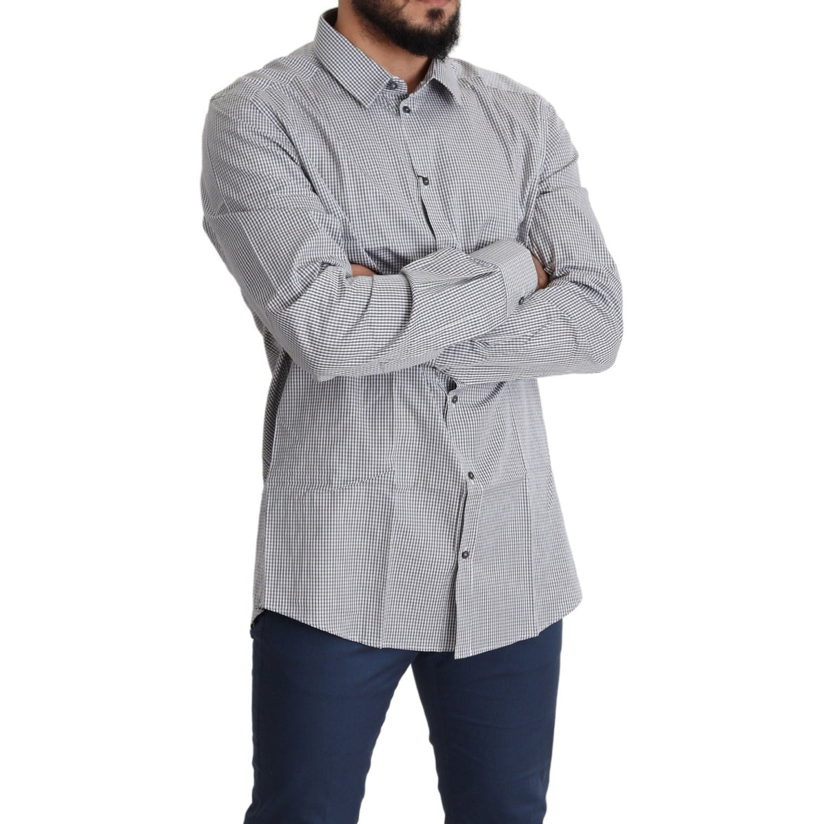 Dolce & Gabbana Black White Checkered GOLD Dress Cotton Shirt