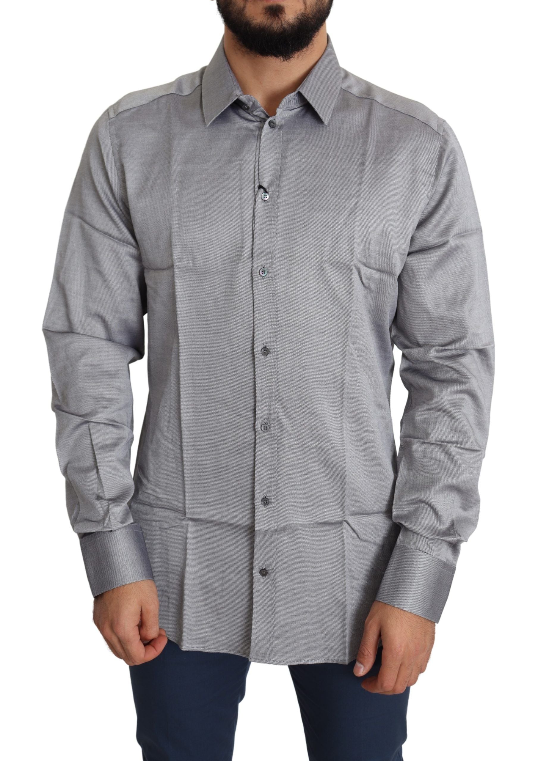 Dolce & Gabbana Gray Cotton Men Formal GOLD Dress Shirt Dolce & Gabbana
