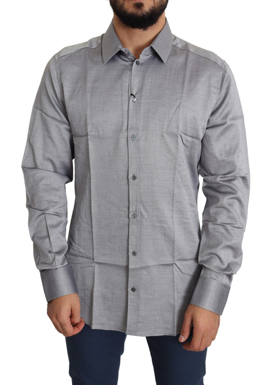 Dolce & Gabbana Gray Cotton Men Formal GOLD Dress Shirt Dolce & Gabbana