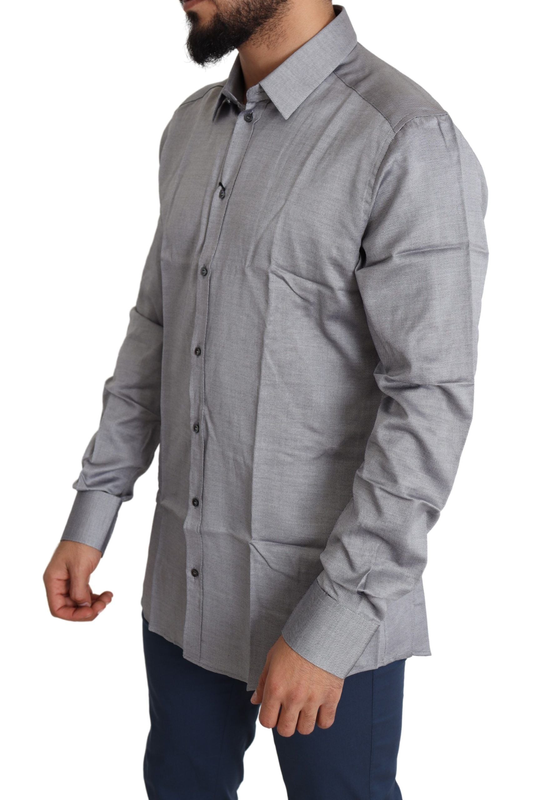 Dolce & Gabbana Gray Cotton Men Formal GOLD Dress Shirt Dolce & Gabbana