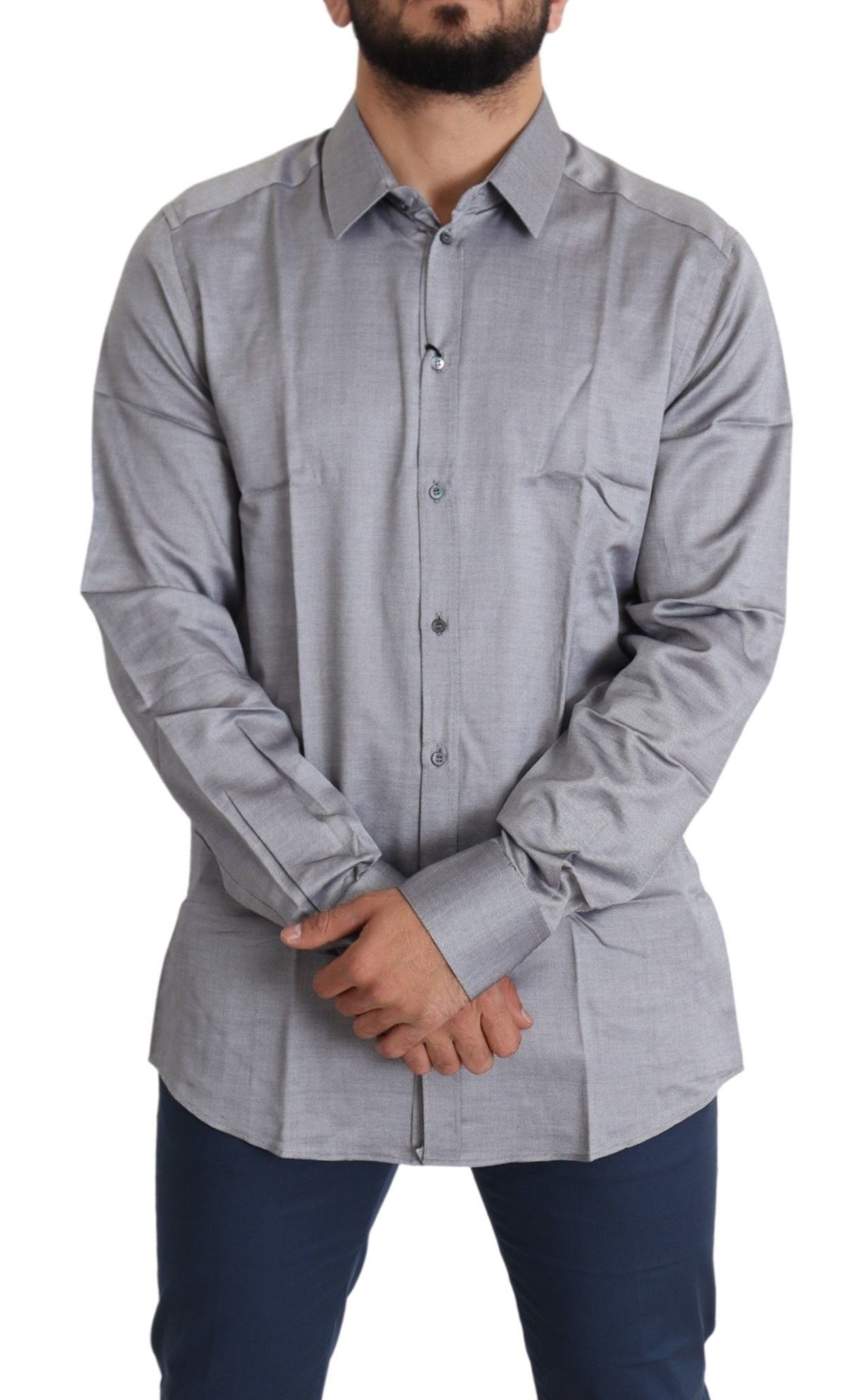 Dolce & Gabbana Gray Cotton Men Formal GOLD Dress Shirt Dolce & Gabbana