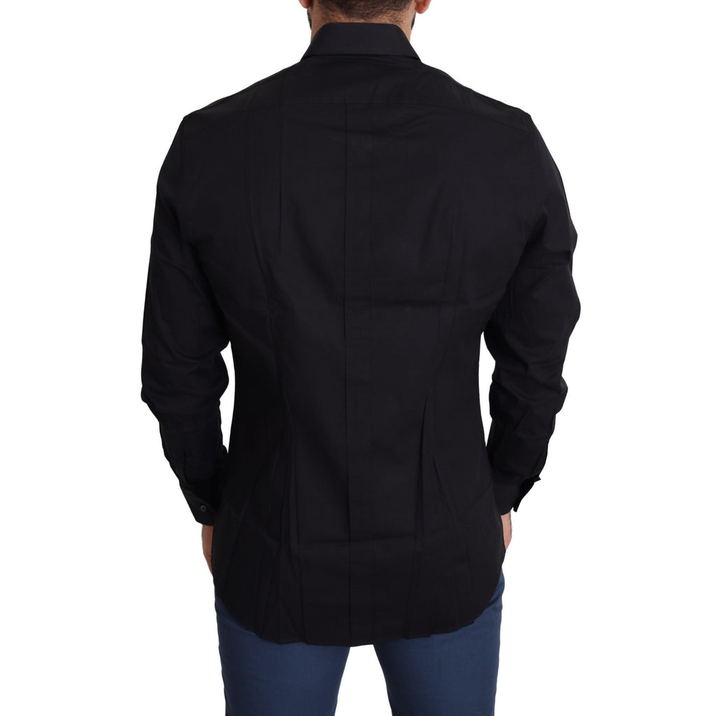 Dolce & Gabbana Black Cotton Stretch Formal GOLD Dress Shirt