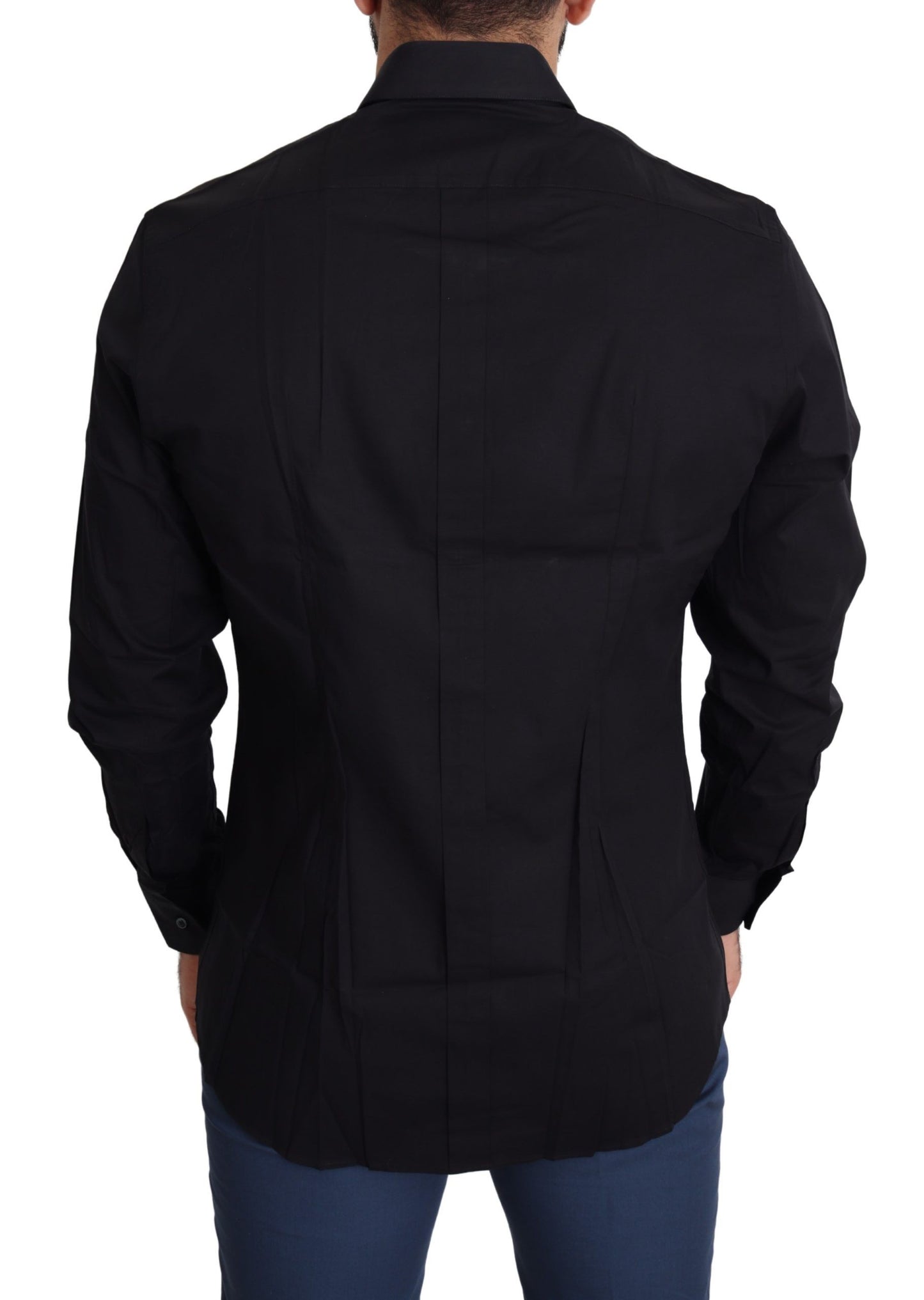 Dolce & Gabbana Black Cotton Stretch Formal GOLD Dress Shirt Dolce & Gabbana