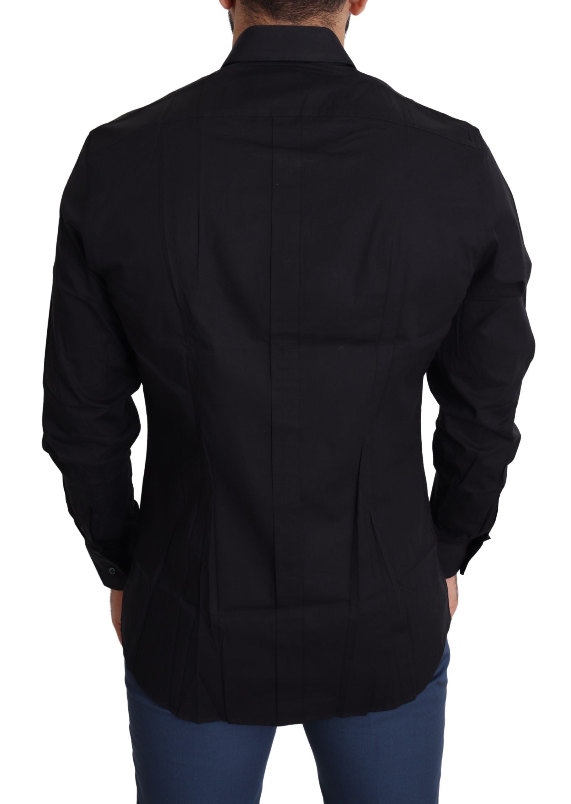 Dolce & Gabbana Black Cotton Stretch Formal GOLD Dress Shirt Dolce & Gabbana