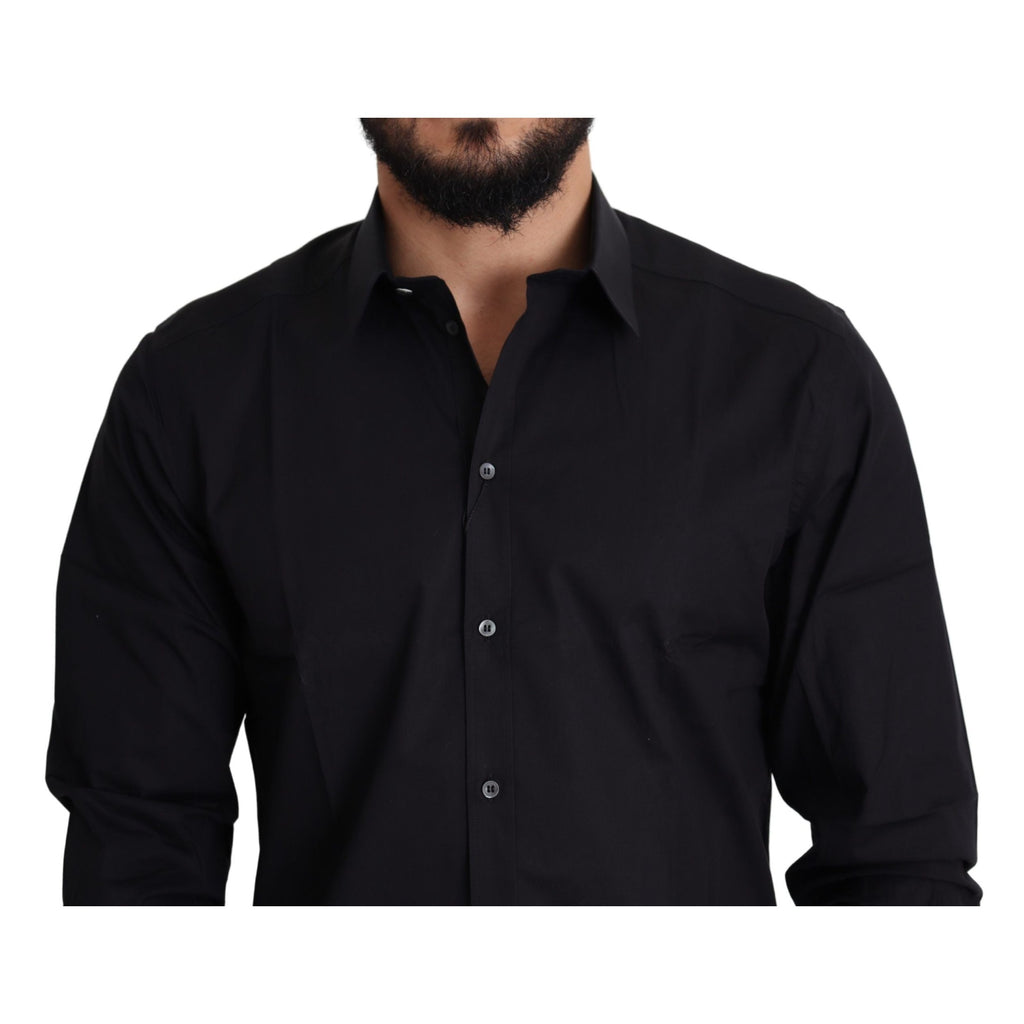 Dolce & Gabbana Black Cotton Stretch Formal GOLD Dress Shirt
