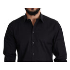 Dolce & Gabbana Black Cotton Stretch Formal GOLD Dress Shirt