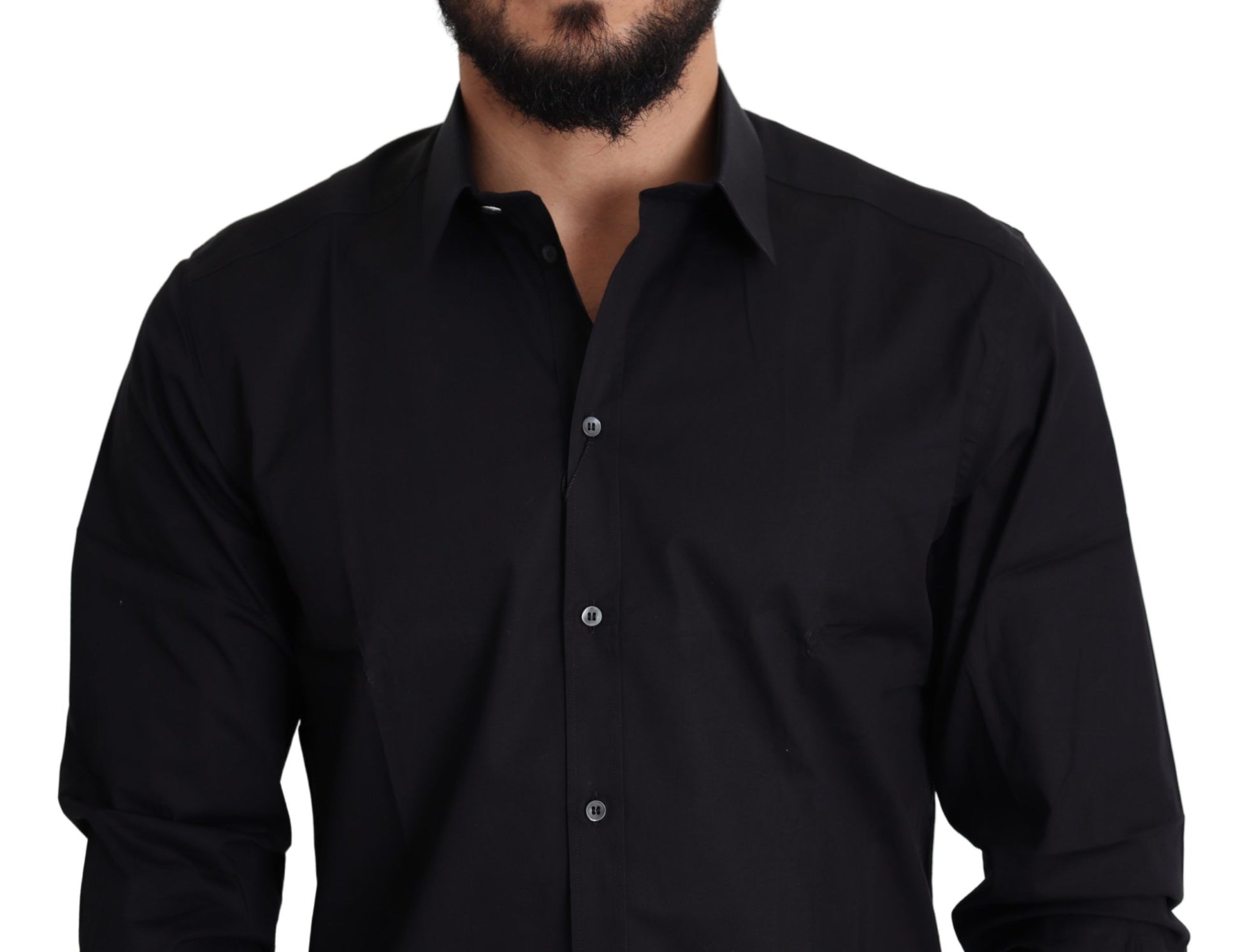 Dolce & Gabbana Black Cotton Stretch Formal GOLD Dress Shirt Dolce & Gabbana