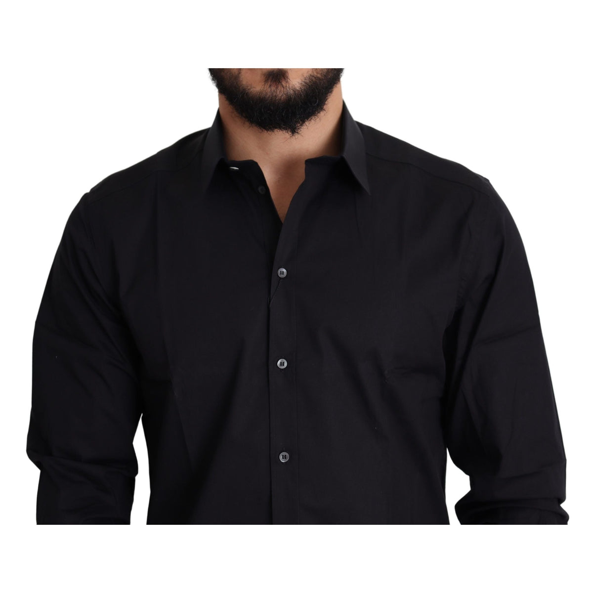 Dolce & Gabbana Black Cotton Stretch Formal GOLD Dress Shirt
