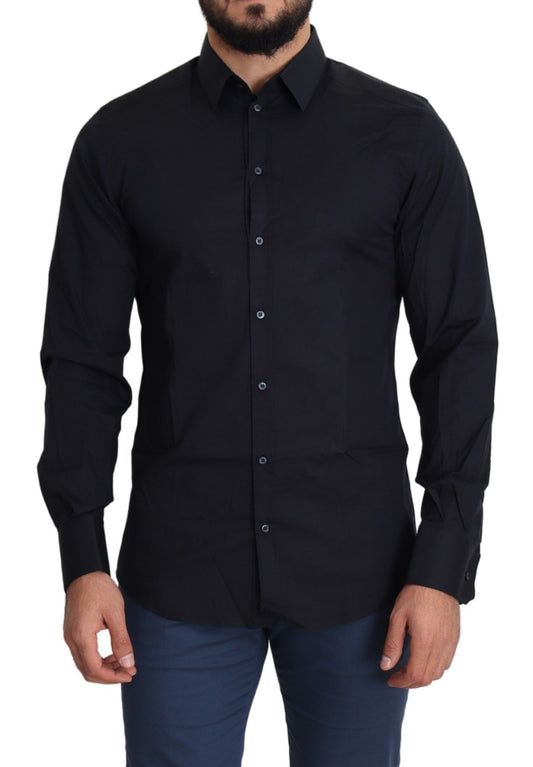 Dolce & Gabbana Blue Cotton Formal GOLD Dress Shirt Dolce & Gabbana