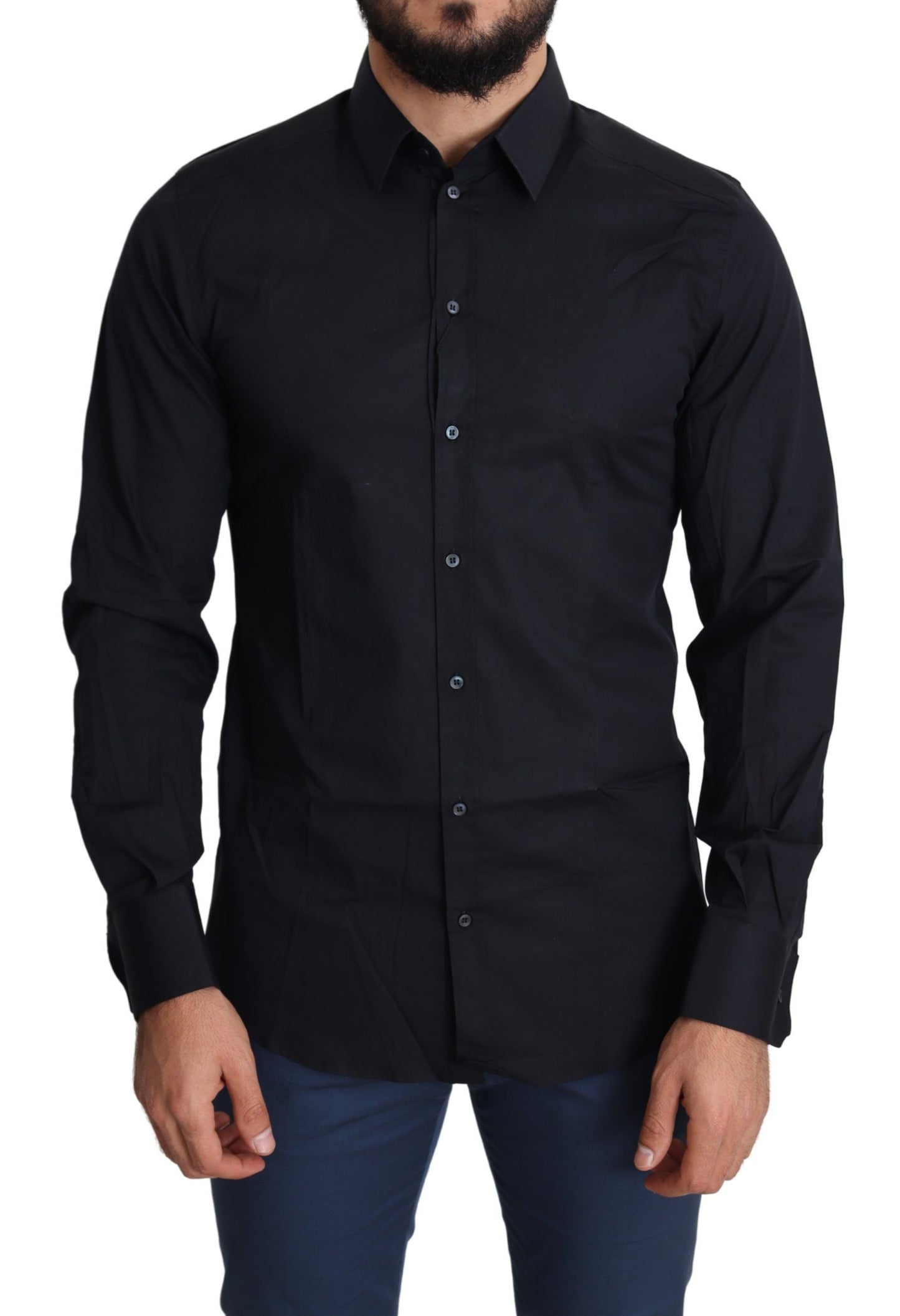 Dolce & Gabbana Blue Cotton Formal GOLD Dress Shirt Dolce & Gabbana
