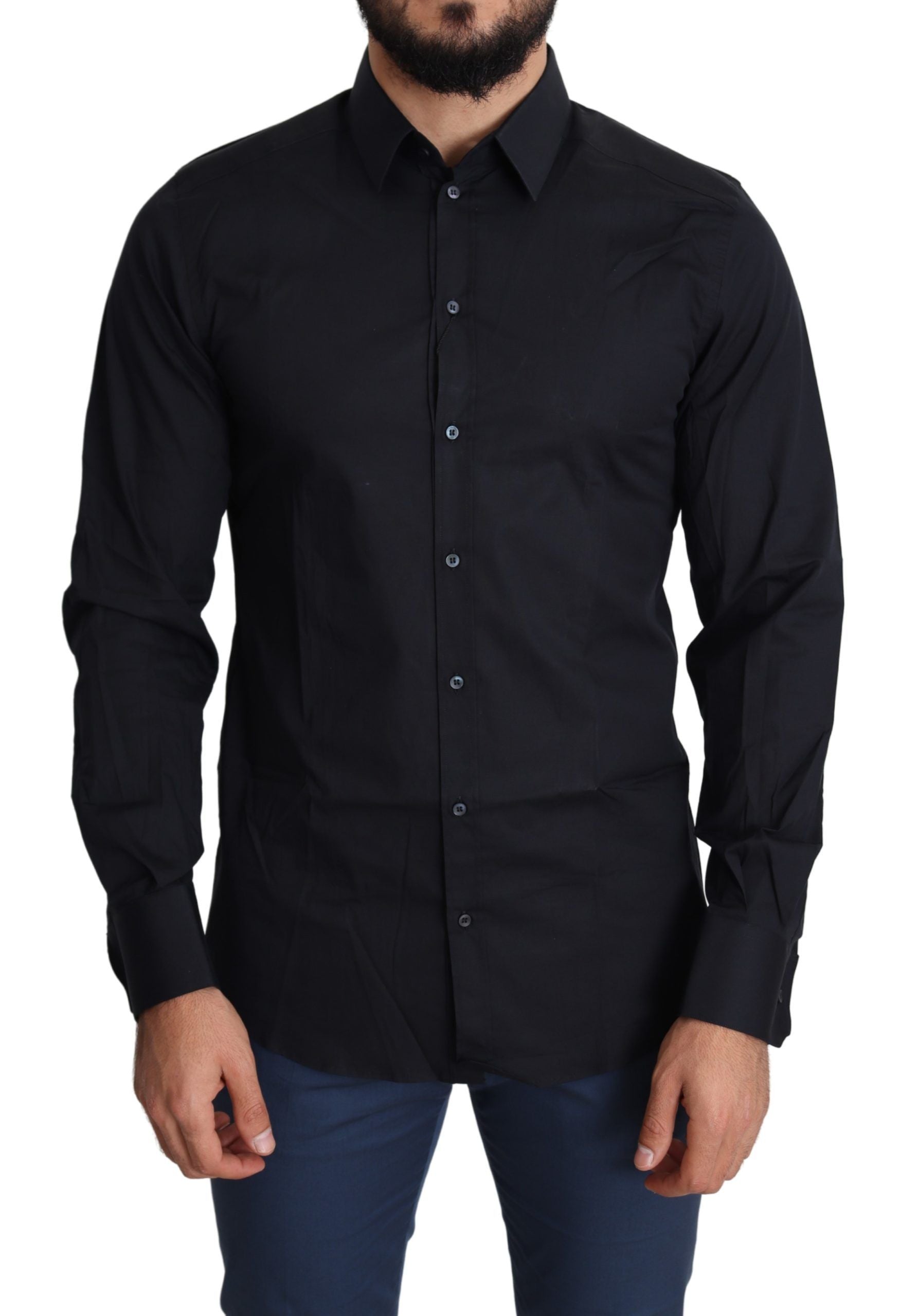 Dolce & Gabbana Blue Cotton Formal GOLD Dress Shirt Dolce & Gabbana