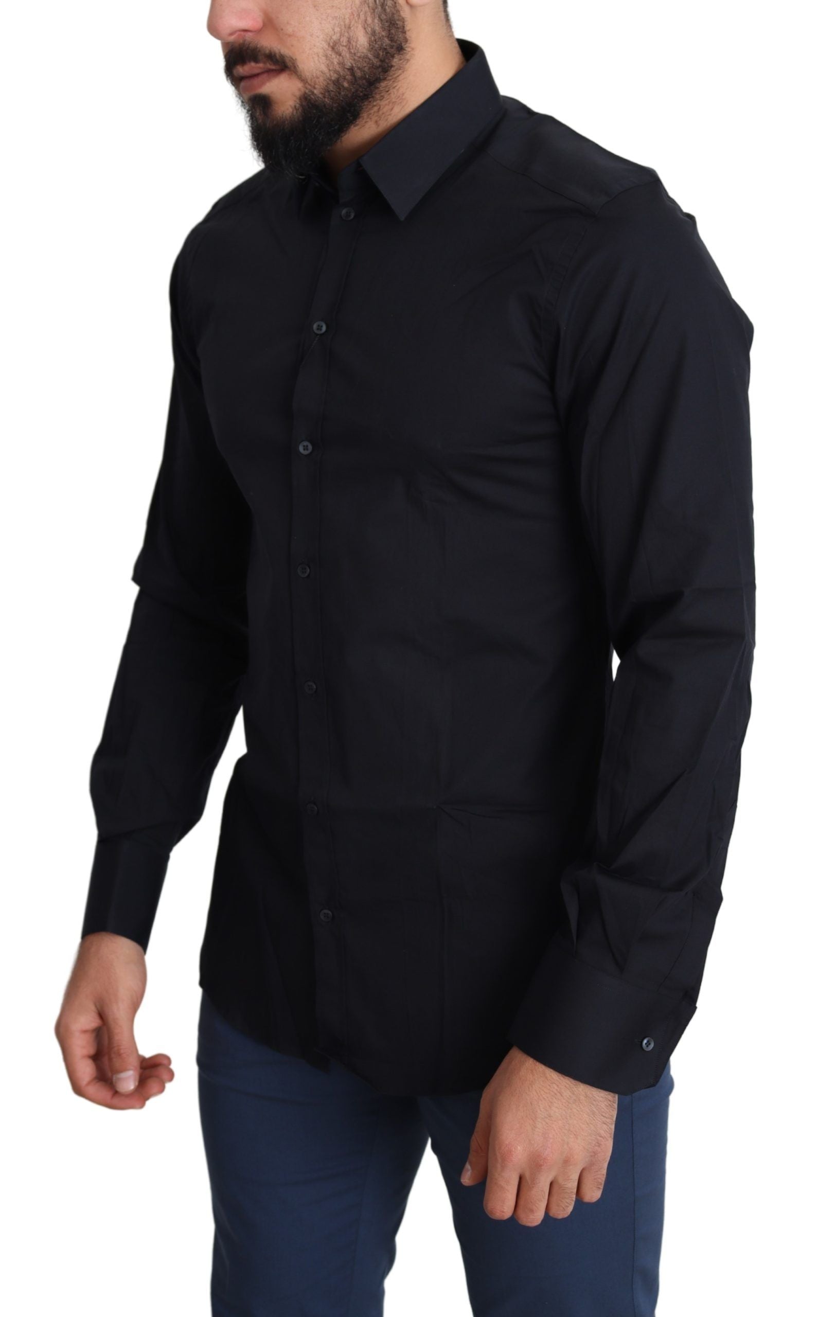 Dolce & Gabbana Blue Cotton Formal GOLD Dress Shirt Dolce & Gabbana