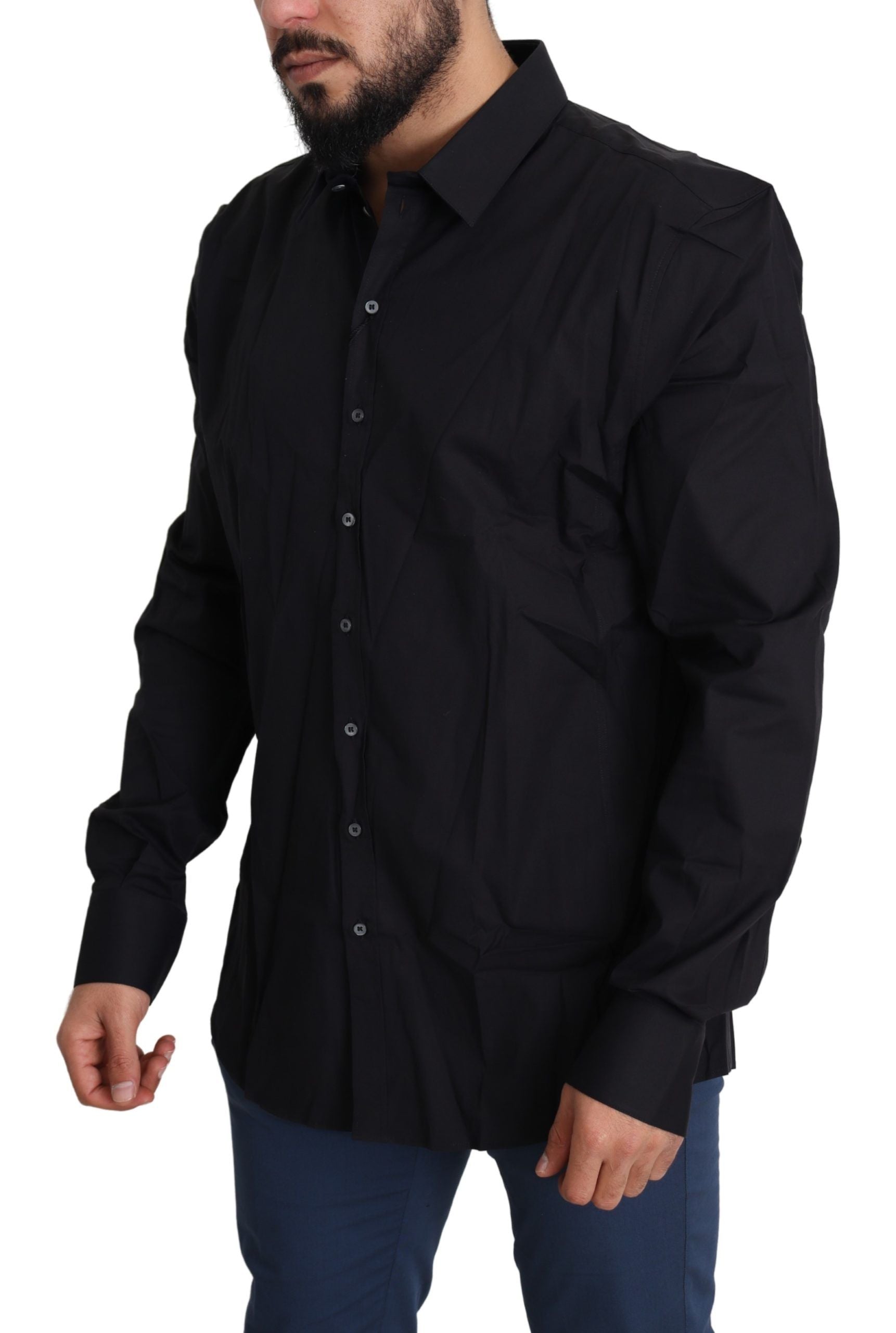 Dolce & Gabbana Black Cotton Stretch Dress SICILIA Shirt Dolce & Gabbana
