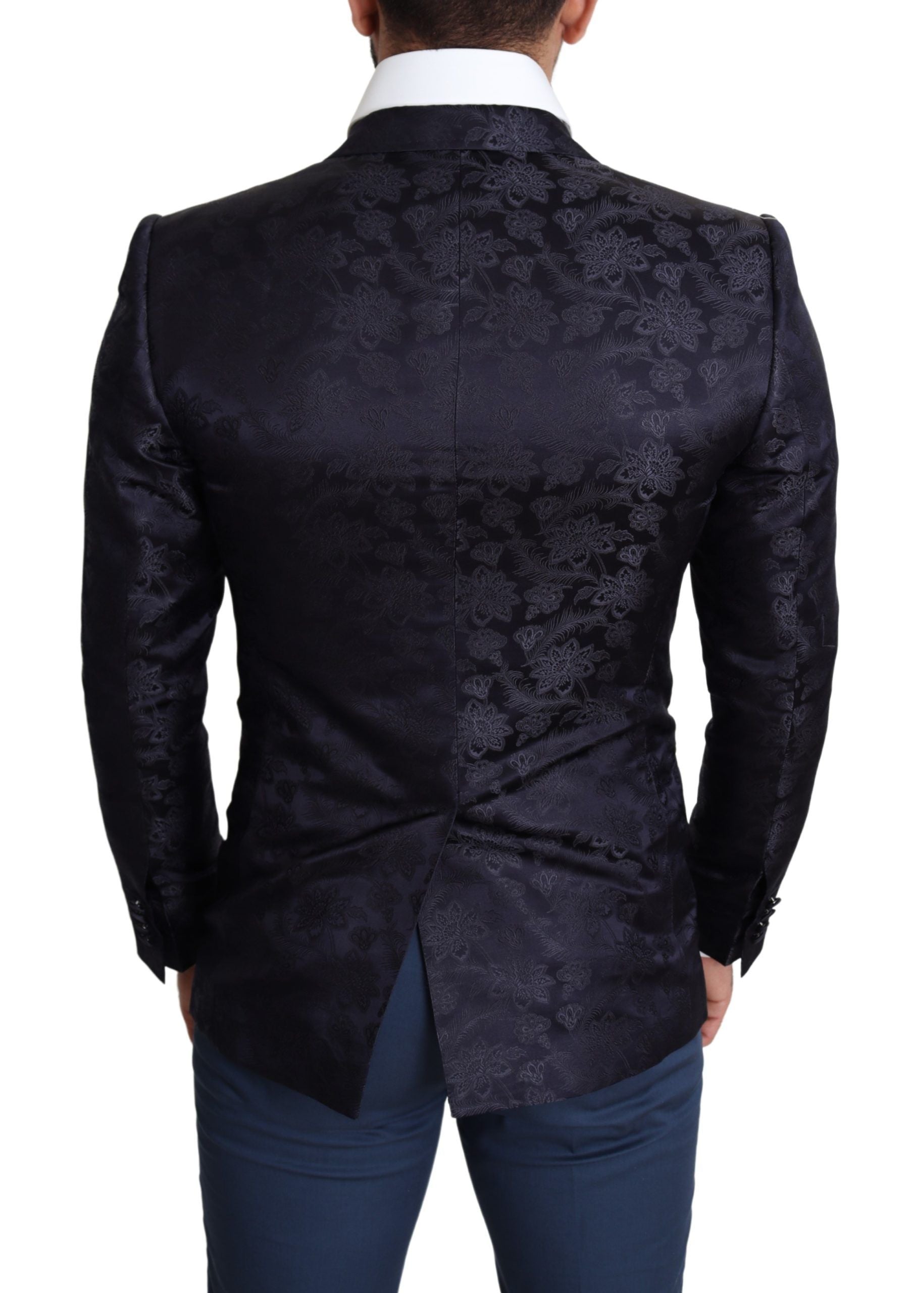 Dolce & Gabbana Blue Floral Jacquard Silk Coat MARTINI Blazer Dolce & Gabbana