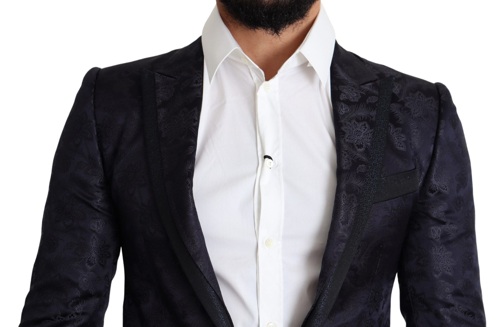 Dolce & Gabbana Blue Floral Jacquard Silk Coat MARTINI Blazer Dolce & Gabbana