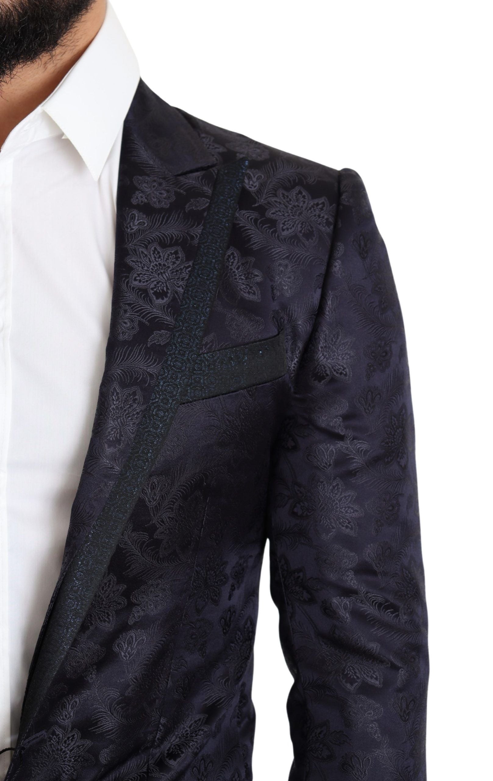 Dolce & Gabbana Blue Floral Jacquard Silk Coat MARTINI Blazer Dolce & Gabbana
