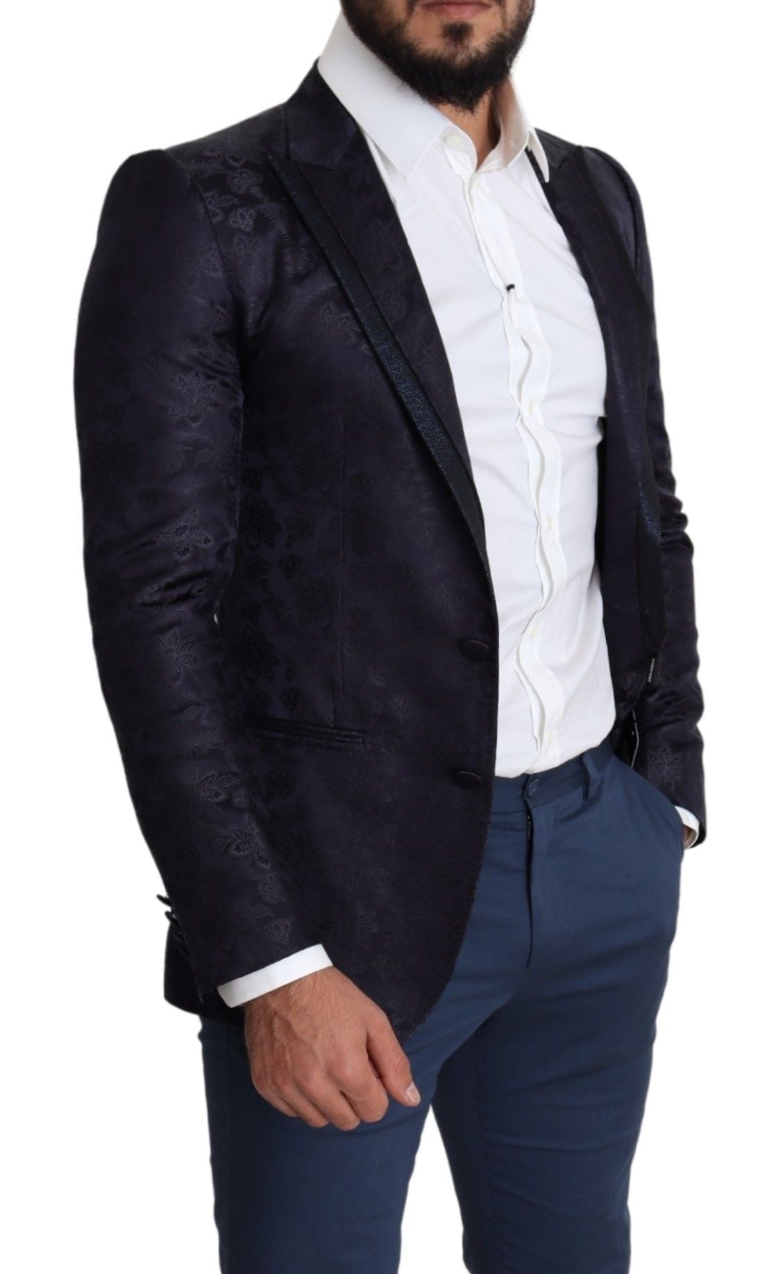 Dolce & Gabbana Blue Floral Jacquard Silk Coat MARTINI Blazer Dolce & Gabbana