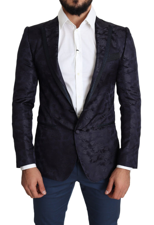 Dolce & Gabbana Blue Floral Jacquard Silk Coat MARTINI Blazer Dolce & Gabbana
