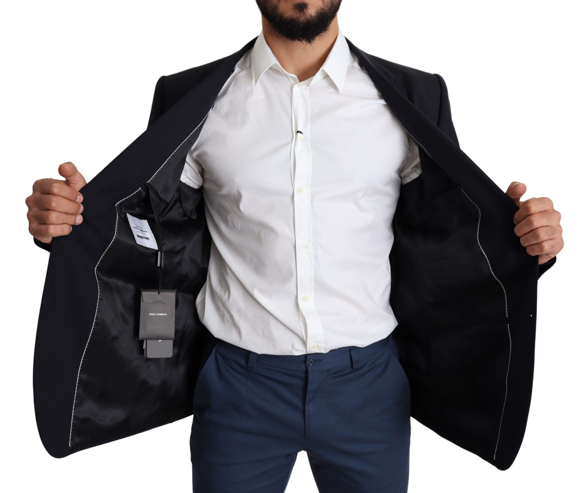Dolce & Gabbana Black Wool Stretch Men Coat MARTINI Blazer Dolce & Gabbana