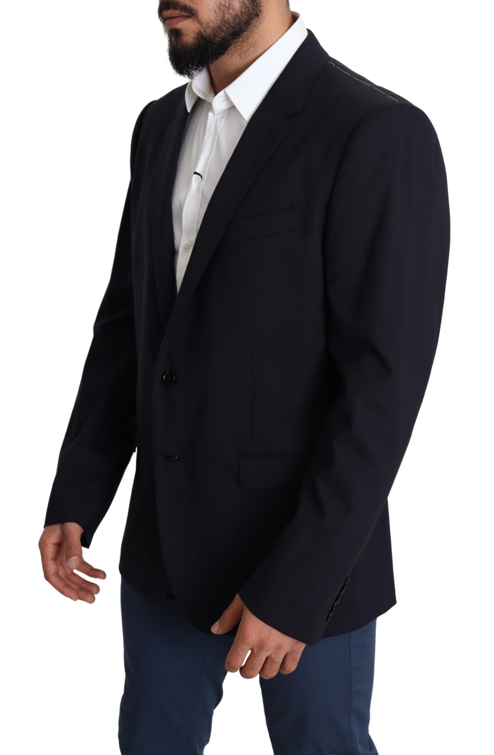 Dolce & Gabbana Black Wool Stretch Men Coat MARTINI Blazer Dolce & Gabbana