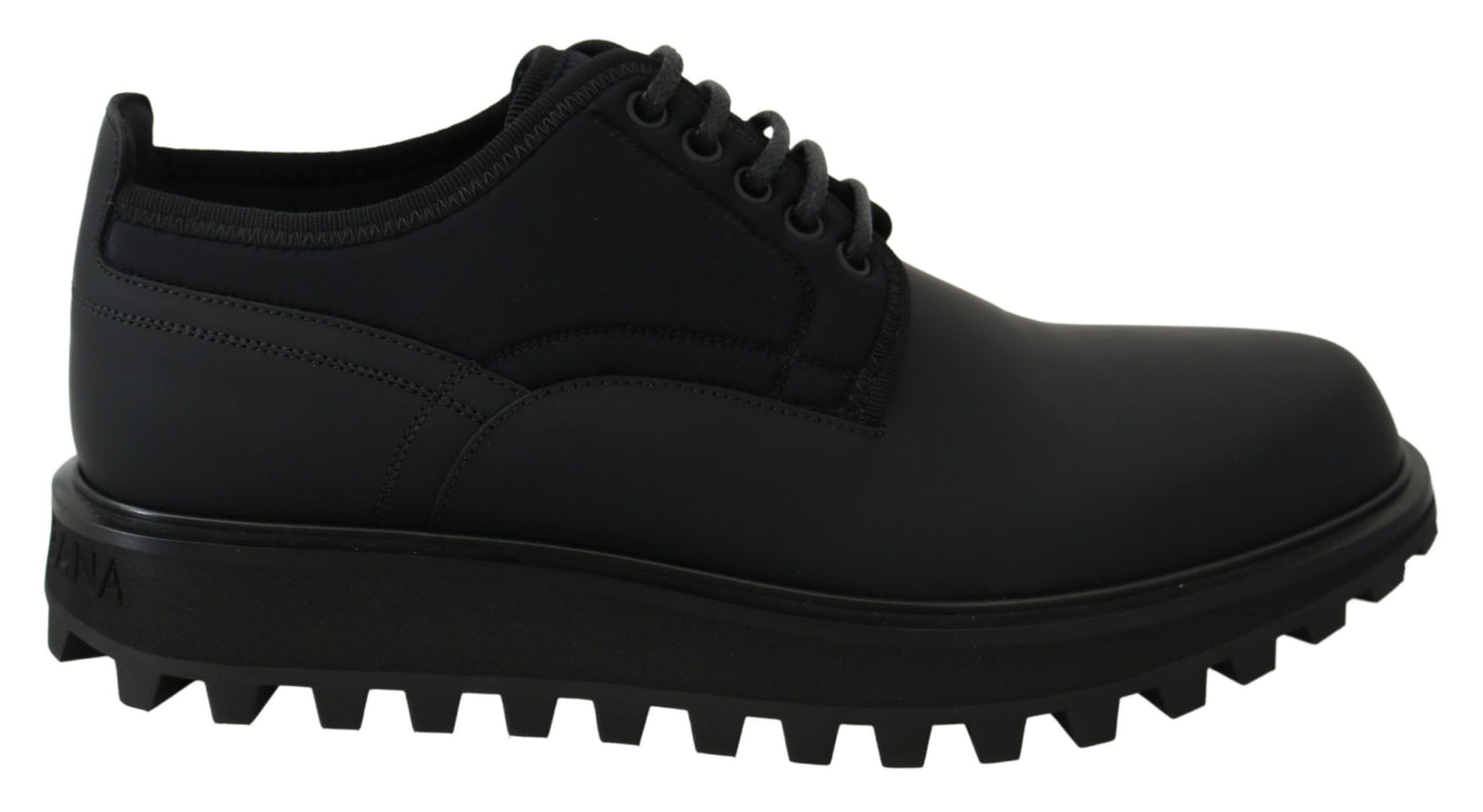 Dolce & Gabbana Black Rubberized Calfskin Chunky Derby Vulcano Shoes Dolce & Gabbana