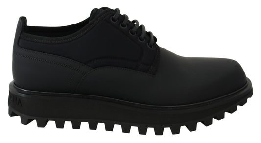 Dolce & Gabbana Black Rubberized Calfskin Chunky Derby Vulcano Shoes Dolce & Gabbana