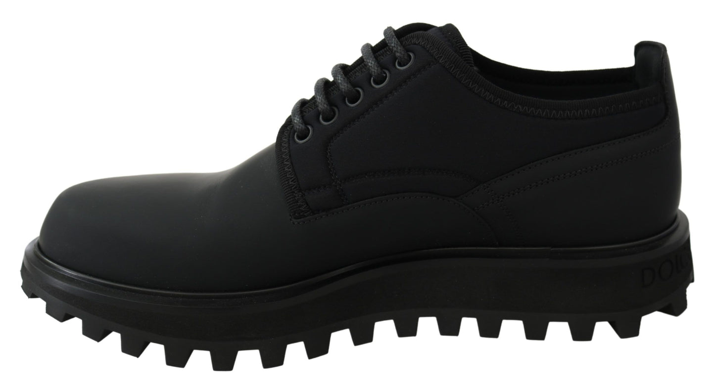 Dolce & Gabbana Black Rubberized Calfskin Chunky Derby Vulcano Shoes Dolce & Gabbana
