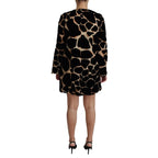 Dolce & Gabbana black giraffe print shift mini dress with short sleeves and fitted silhouette, stylish and elegant for fashionable wear.