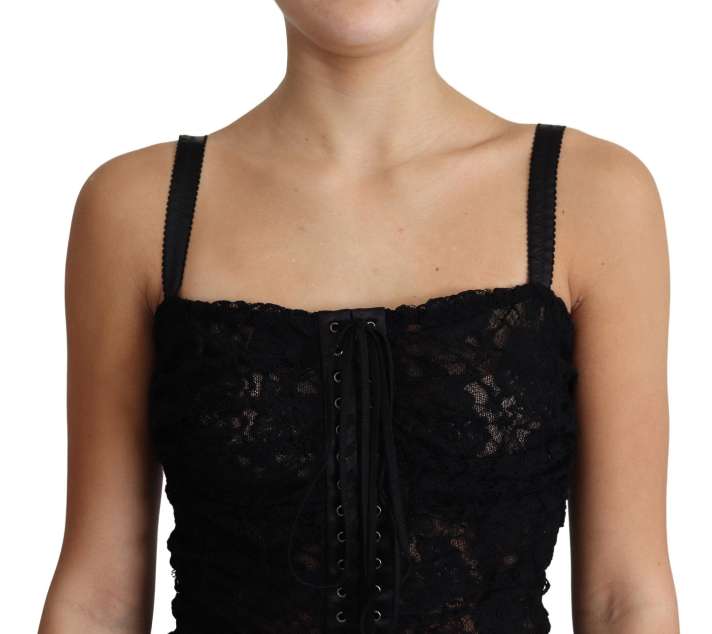 Dolce & Gabbana Black Lace Up Floral Corset Bustier Mini Dress Dolce & Gabbana