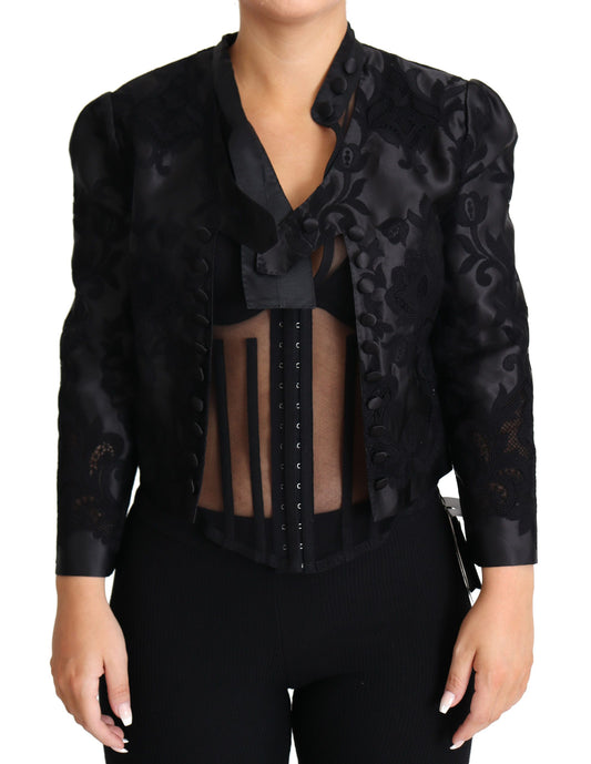 Dolce & Gabbana Black Lace Sheer Corset Organza Silk Jacket Dolce & Gabbana