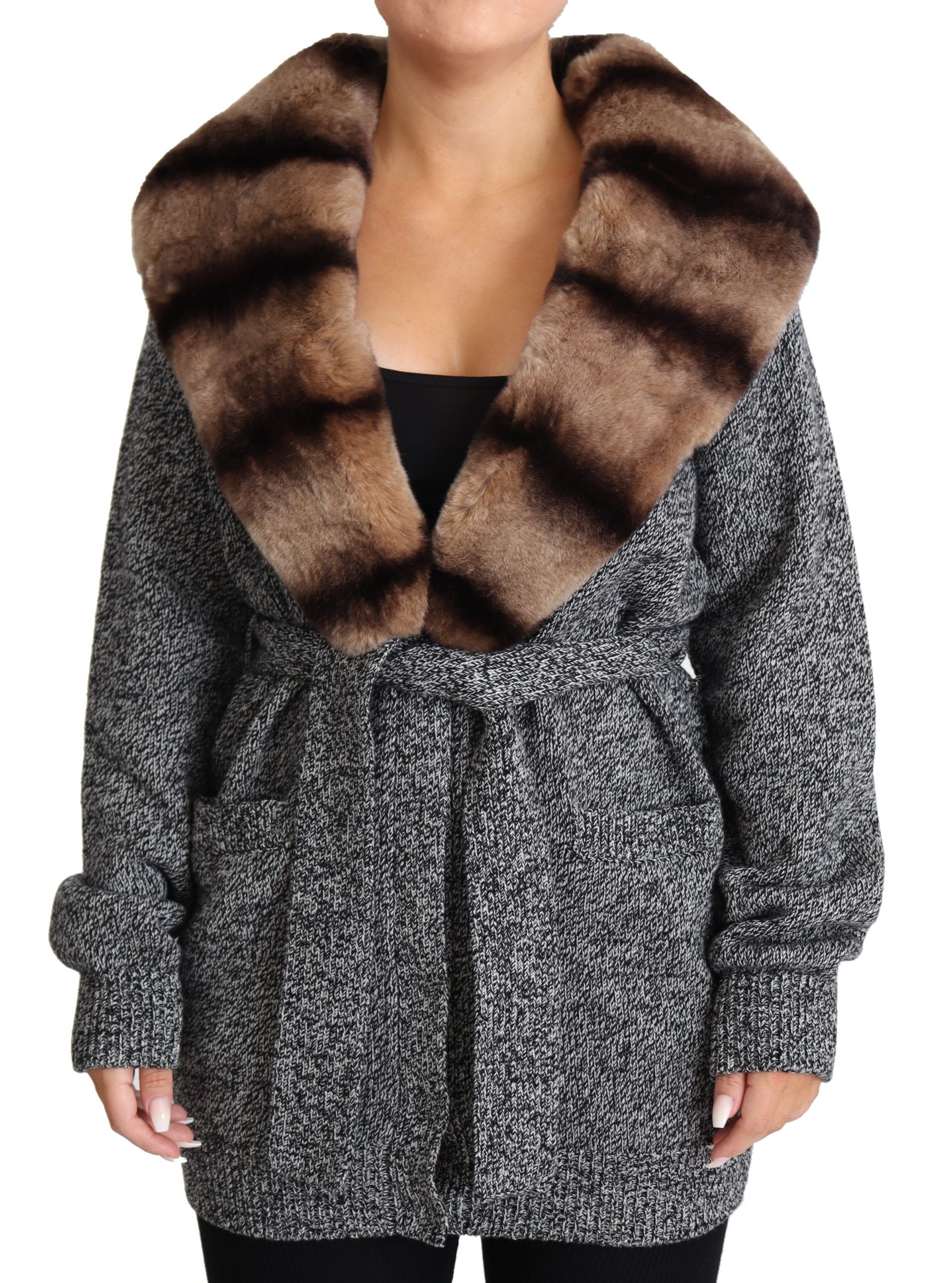 Dolce & Gabbana Gray Cardigan Fur Coat Cashmere Jacket Dolce & Gabbana