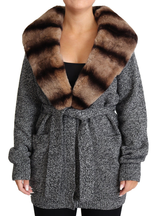 Dolce & Gabbana Gray Cardigan Fur Coat Cashmere Jacket Dolce & Gabbana